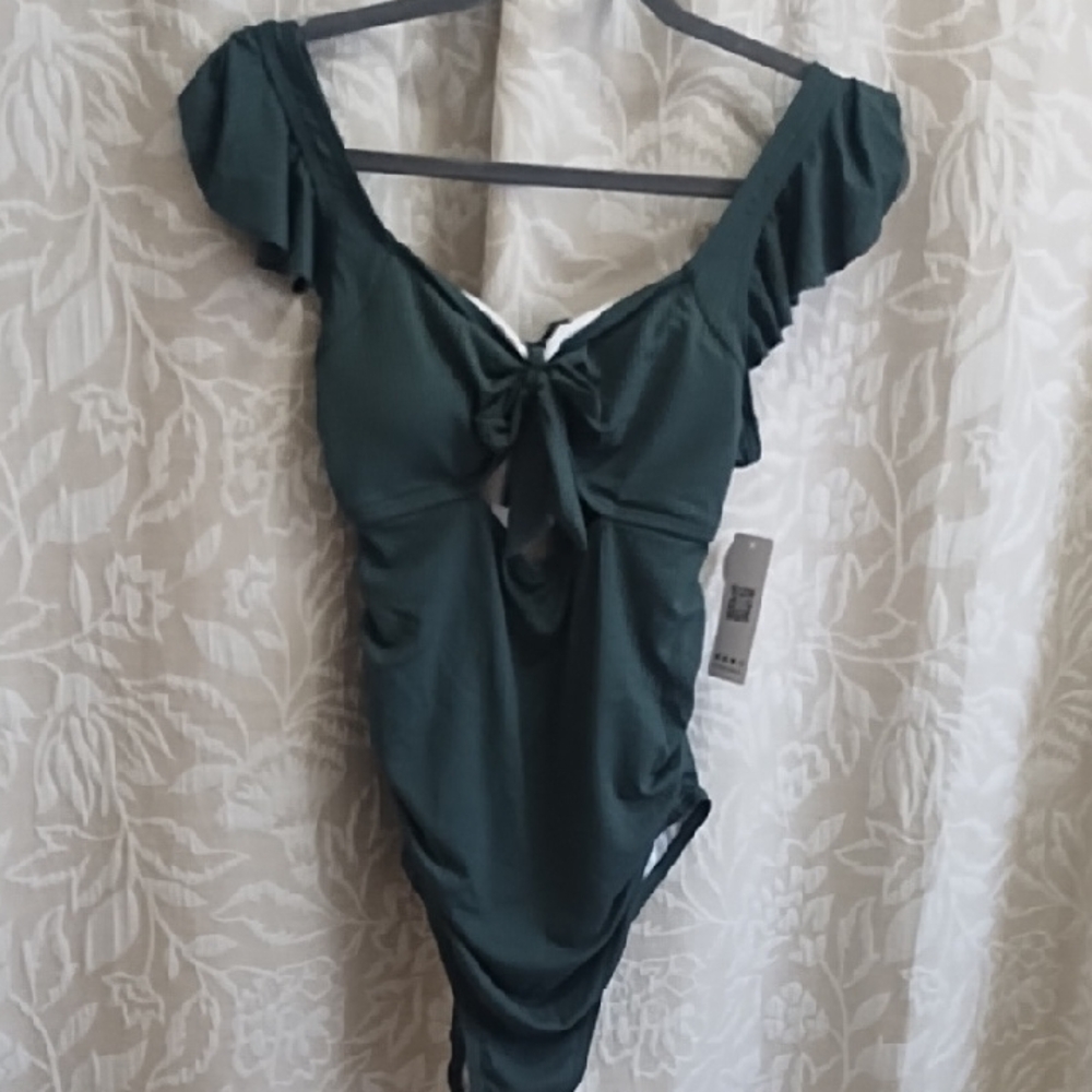 Charmo Dark Green Ruffled Swimsuit